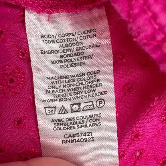 Loft Women's Pink Embroidered Cotton Top XL Eyelet Short Sleeves - Picture 3 of 5